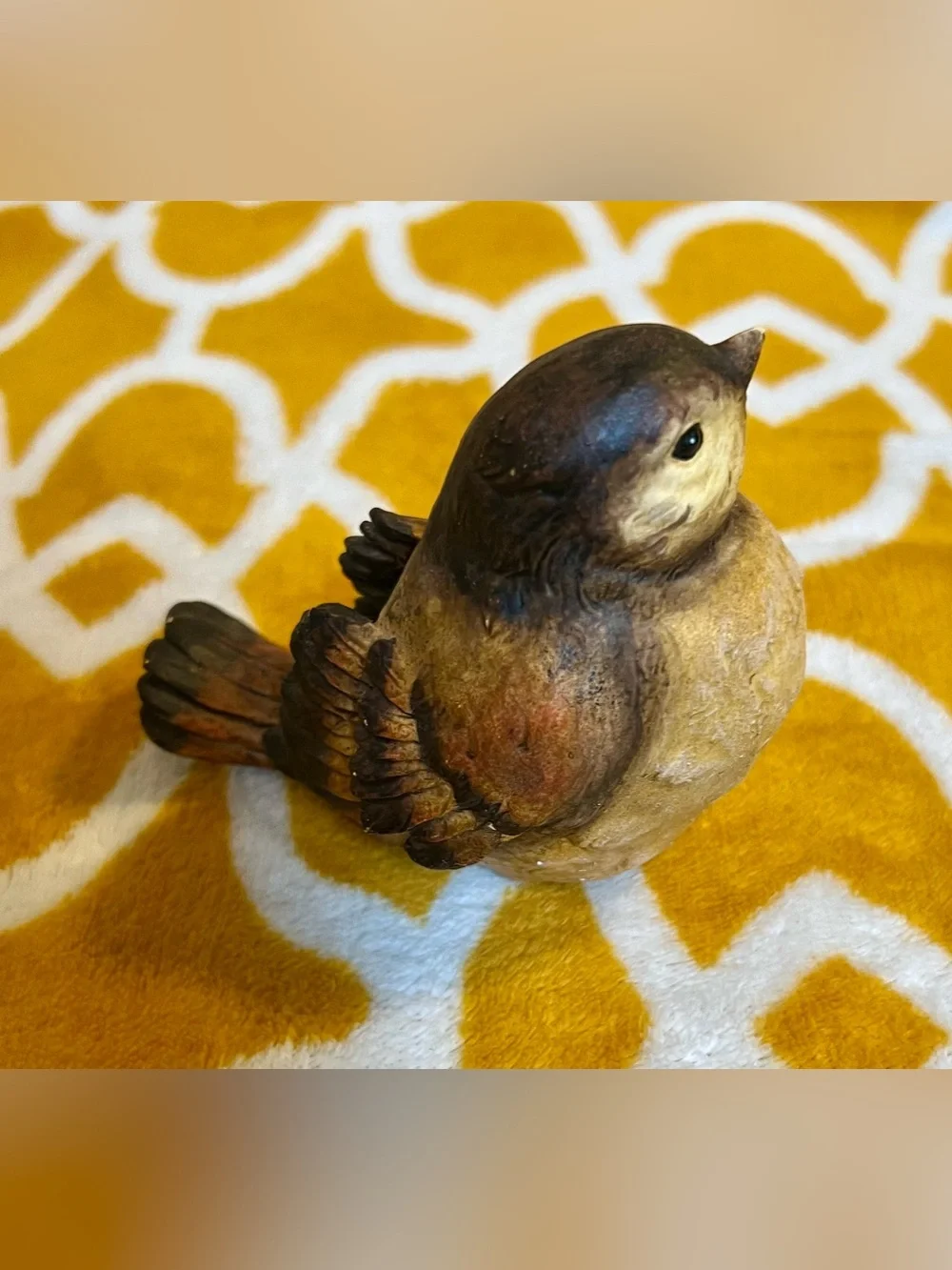 Hand Painted Resin Bird Figurine, Brown Beige Black, Small 4 in, 1 Pack